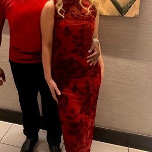 MISSGUIDED Sleeveless Mock Neck Velvet Floral Maxi Dress